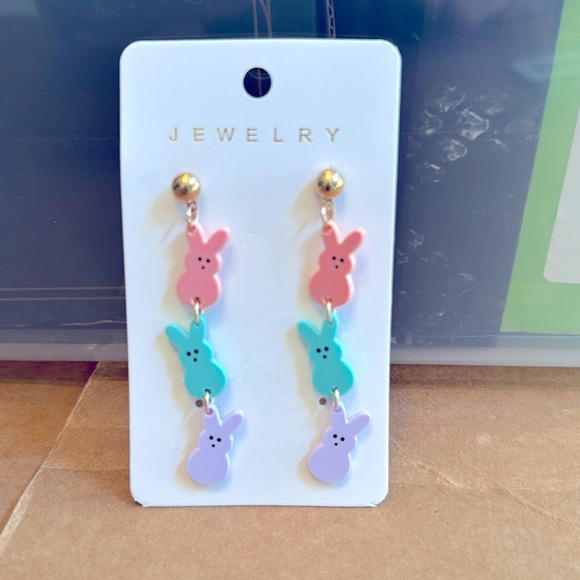 Easter Peeps Dangle Bunny Earrings - Picture 1 of 2